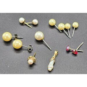 Vintage Pearl & Gold-Tone Stud Earrings & Pendant Jewelry Mix Lot JE398